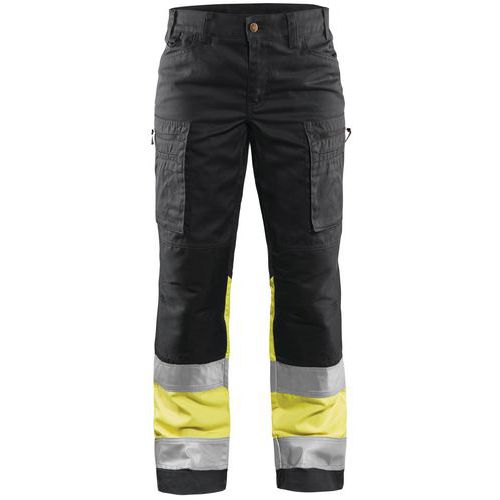 Pantaloni stretch ad alta visibilità da donna nero/giallo fluorescente