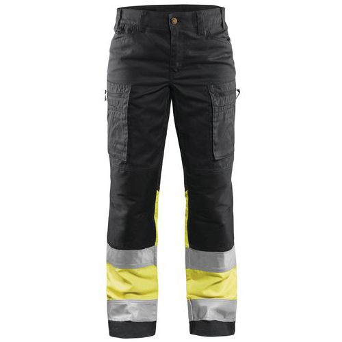 Pantaloni stretch ad alta visibilità da donna nero/giallo fluorescente