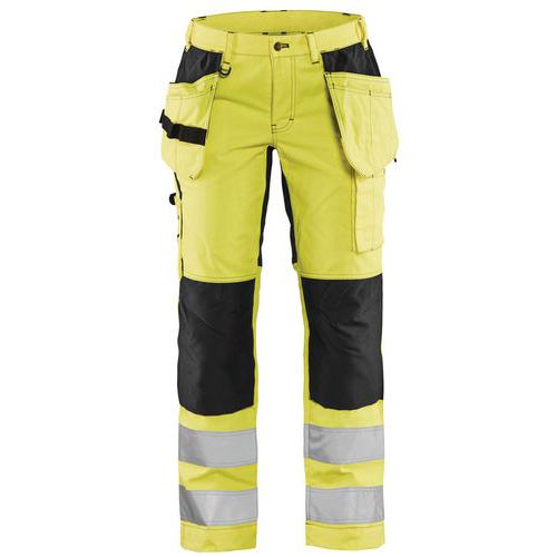 Pantaloni stretch ad alta visibilità da donna giallo fluorescente/nero