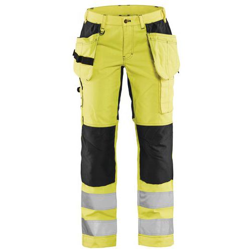 Pantaloni stretch ad alta visibilità da donna giallo fluorescente/nero