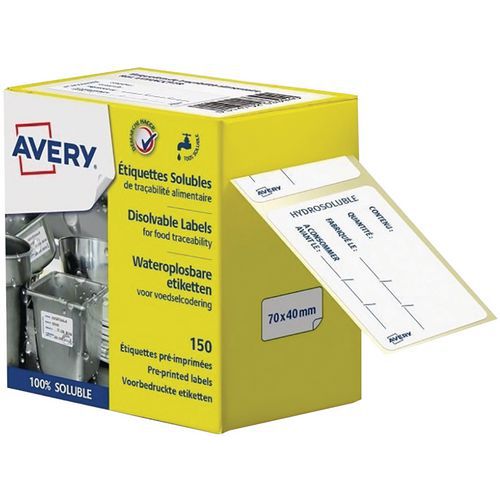 Etichette prestampate idrosolubili per tracciabilità alimentare - Lotto da 150 - Avery