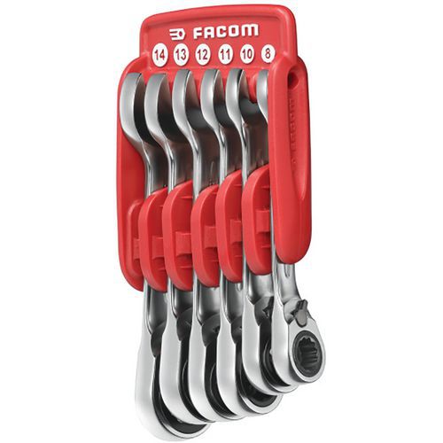 Set di 10 chiavi miste corte con cricchetto in custodia tascabile - Facom