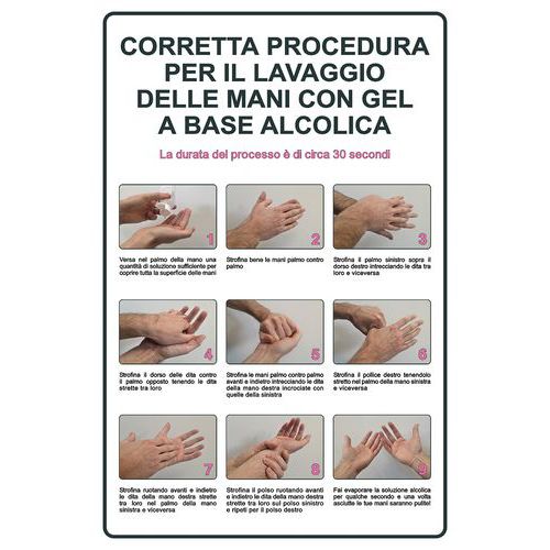 Cartello di indicazione - Procedura lavaggio mani con gel a base alcolica