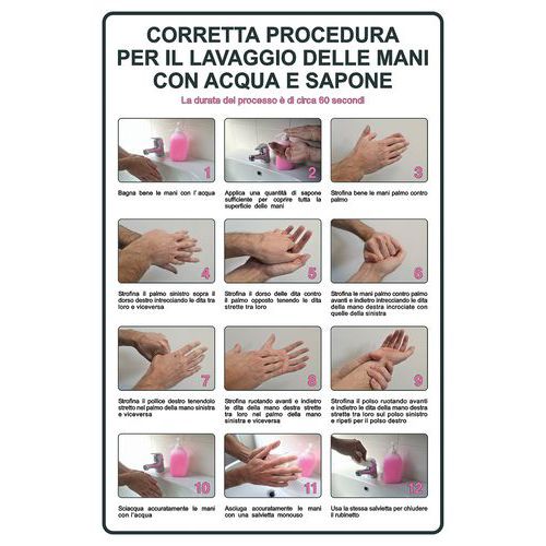 Cartello di indicazione - Procedura lavaggio mani con acqua e sapone