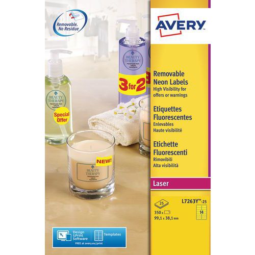 Etichetta fluorescente riposizionabile Avery - Stampa laser