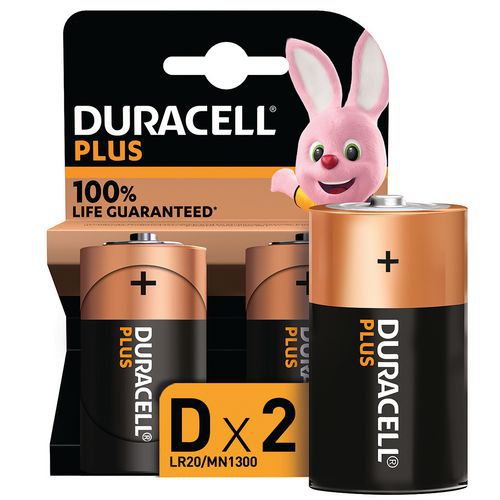 Pila alcalina D Plus 100% - 2 unità - Duracell