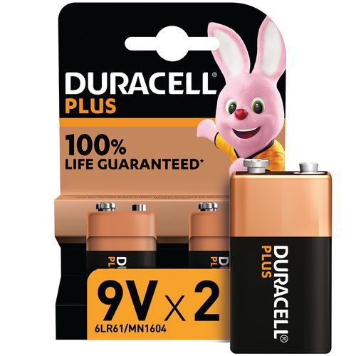 Pila alcalina 9 V Plus 100% - 2 unità - Duracell