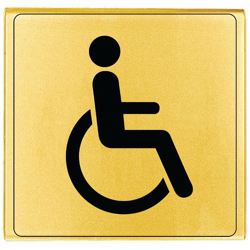 Targa per porta in plexiglas - WC persone disabili - Oro/argento - 90x90 mm - Novap