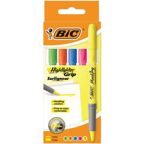 Evidenziatore BIC Highlighter Grip - Colori assortiti - Confezione da 5