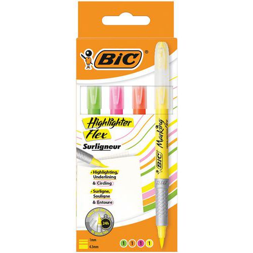 Evidenziatore BIC Highlighter Grip Flex - Colori assortiti - Confezione da 4
