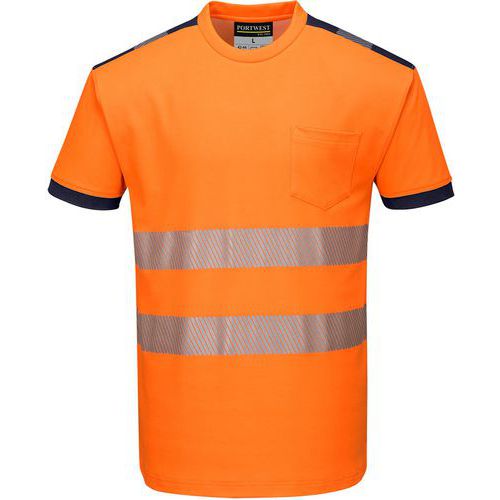 T-shirt alta visibilità PW3 arancione/blu navy - Portwest