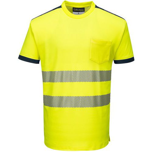 T-shirt alta visibilità PW3 giallo/blu navy - Portwest