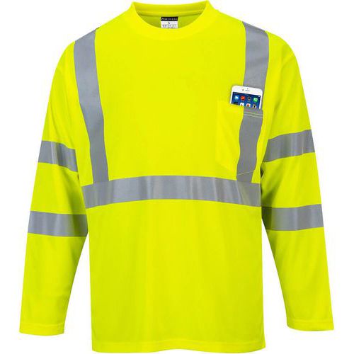 T-shirt a maniche lunghe con tasca ad alta visibilità gialla - Portwest