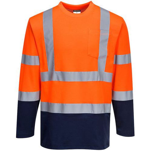 T-shirt in cotone a manica lunga arancione/blu navy - Portwest