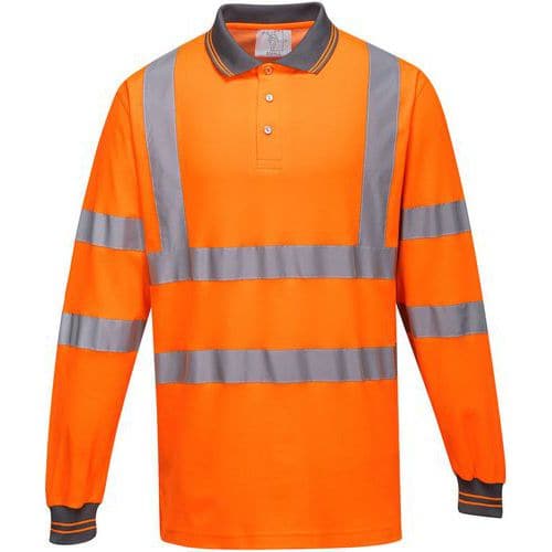Polo in misto cotone a maniche lunghe ad alta visibilità arancione - Portwest