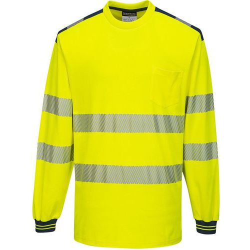 T-shirt PW3 ML ad alta visibilità giallo/blu navy - Portwest