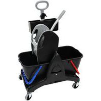 Carrello per pulizie 2 secchi 15 L con strizzatore + contenitore per prodotti - Manutan Expert