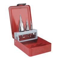 Serie di frese a scalino in cassetta di lamiera - 3 pezzi