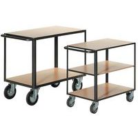 Carrello con ripiani in legno e acciaio