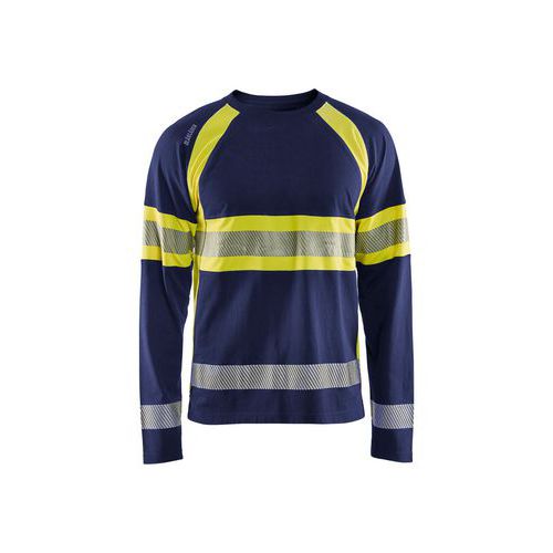 T-shirt maniche lunghe alta visibilità blu mar e giallo fluo,