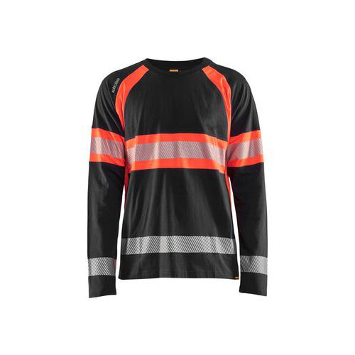 T-shirt alta visibilità nero e rosso fluo,