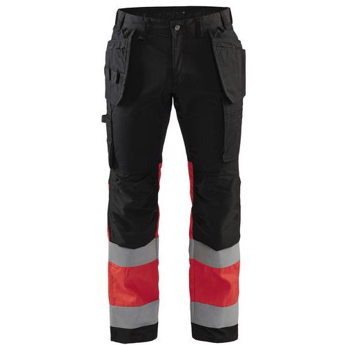 Pantaloni stretch alta visibilità rosso fluo e nero,