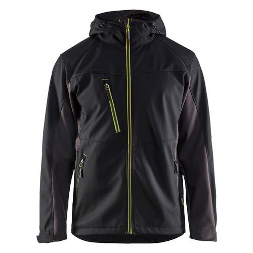 Giacca Softshell con cappuccio nero/giallo fluo 4XL,