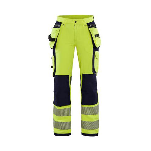 Pantaloni stretch 4D HV donna giallo fluo/blu marina D25,