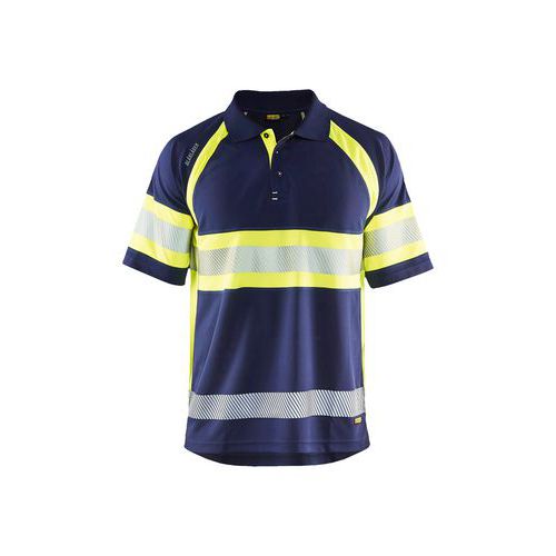 Polo alta visibilità anti-UV blu marina/giallo fluo 5XL,