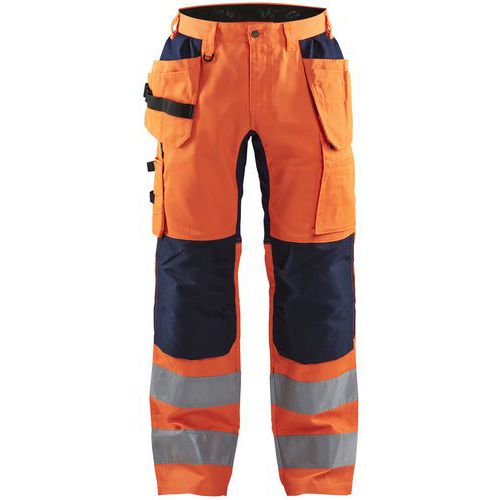 Pantaloni da artigiano ad alta visibilità arancione e navy,