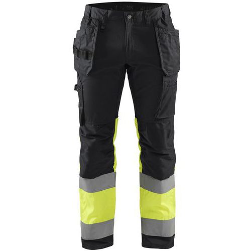 Pantaloni da artigiano ad alta visibilità in nero e giallo fluo,