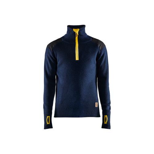Felpa in lana con collo con zip in blu marina scuro,