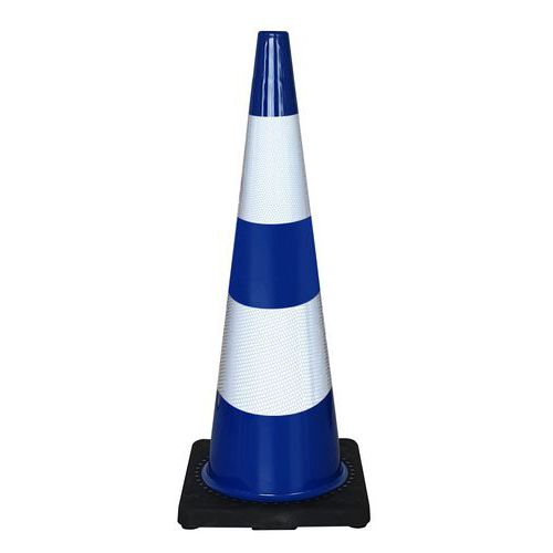 Cono delimitazione zavorrato 90cm strisce classe 2 blu ,