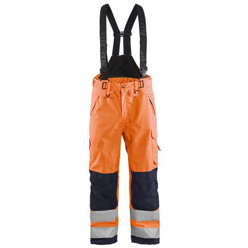 Pantaloni con bretelle hardshell arancione fluo/blu mar D116,