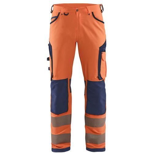 Pantaloni estensib alta visibilità arancione/blu marina D108,