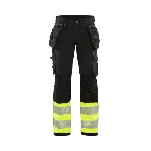 Pantaloni alta visibil stretch 4D donna nero/giallo D25,