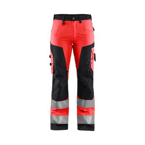 Pantaloni artigiano alta visibilità donna rosso fluo/nero,