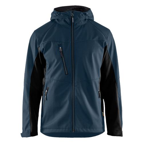 Giacca Softshell con cappuccio blu marina scuro e nero,
