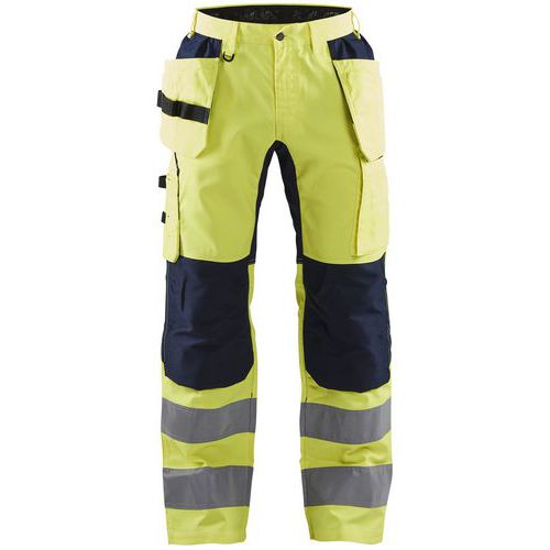 Pantaloni da artigiano ad alta visibilità giallo fluorescente e blu navy,