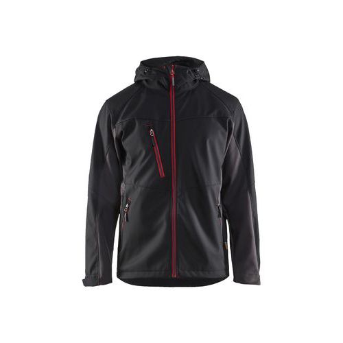 Giacca Softshell con cappuccio nero e rosso,