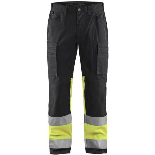 Pantaloni in tessuto stretch nero/giallo fluo T C68,