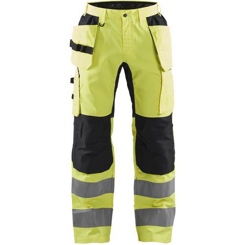 Pantaloni da artigiano ad alta visibilità di colore giallo fluorescente e nero,