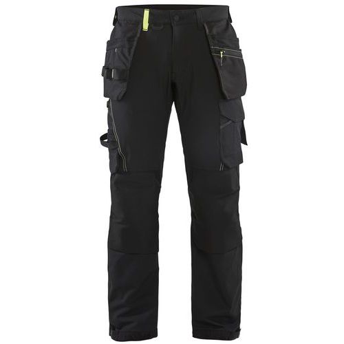 Pantaloni artigiano stretch 4D nero/giallo fluo C44,