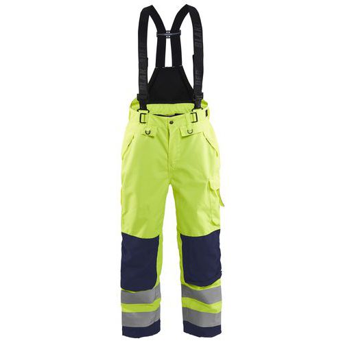 Pantaloni con bretelle hardshell giallo fluo/blu mar D116,