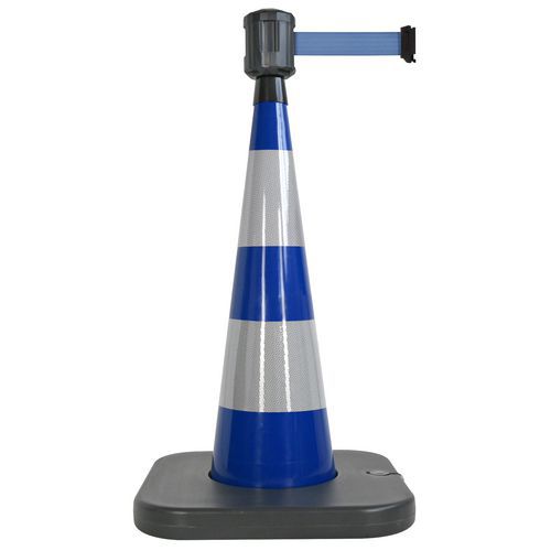Cono 90 cm blu base da zavorrare con nastro 4mx5cm blu ,