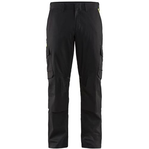 Pantaloni ind c/porta-gin stretch 2D nero/giallo fluo C68,