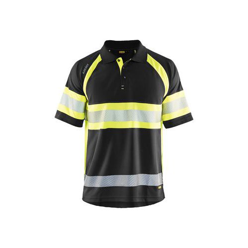 Polo alta visibilità anti-UV nero/giallo fluo 6XL,