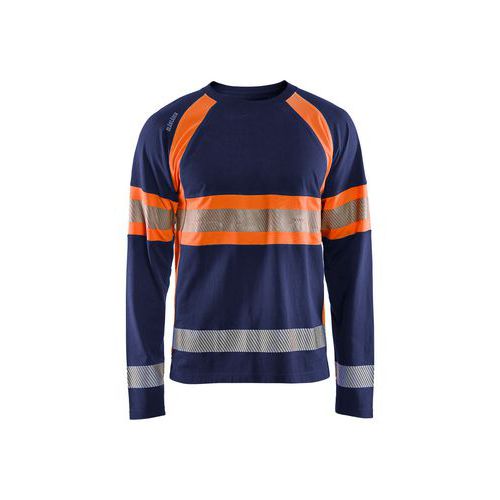 T-shirt maniche lunghe alta visibilità blu mar e aranc fluo,