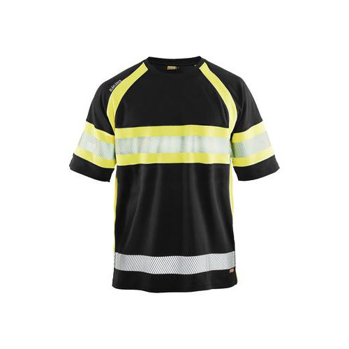 T-shirt alta visibilità anti-UV nero/giallo fluo 6XL,