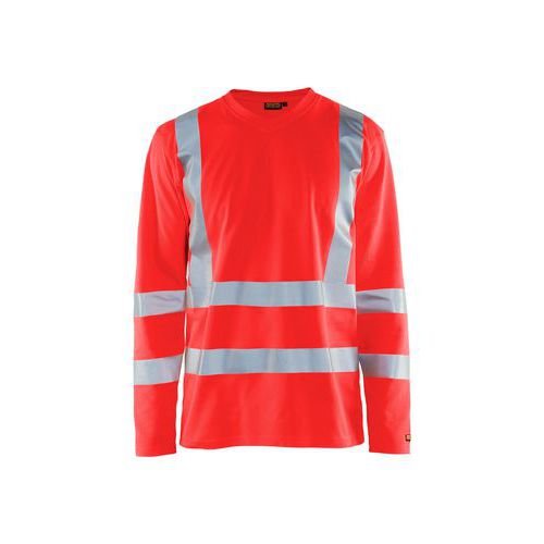 T-shirt a maniche lunghe collo a V anti-UV rosso mattone,